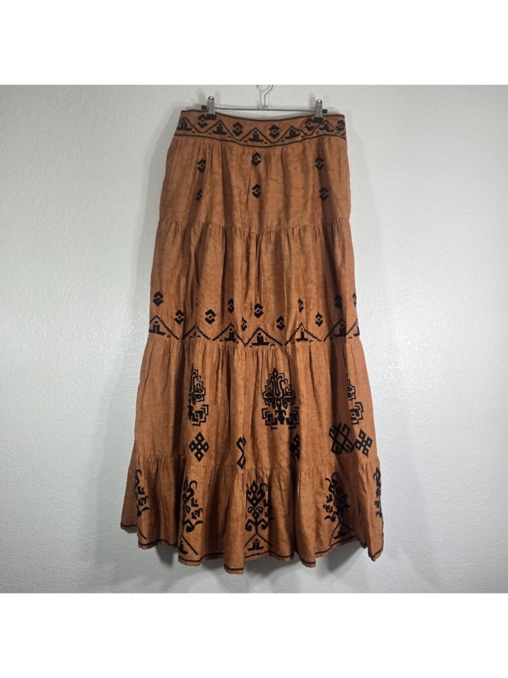 Anthropologie Tiered Maxi Skirt Women Size 14 Embroidered Southwest Boho